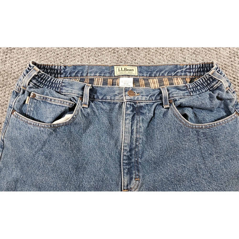 Men's LL Bean Flannel Lined Blue Denim Jeans Comfort Waist - 38x34 Y2K